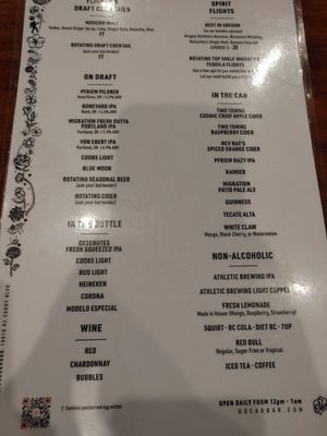 Menu photo 8 O'Dear Bar Portland, OR