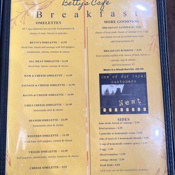 Betty's Cafe - Menu as of April 2023 - Breakfast & Brunch Near Me - Vernal, Utah Betty's Cafe - Menu as of April 2023 - Breakfast & Brunch Near Me - Vernal, Utah