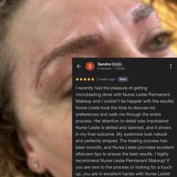 Nurse Leslie Permanent Makeup - Client reviews after eyebrow microblading.