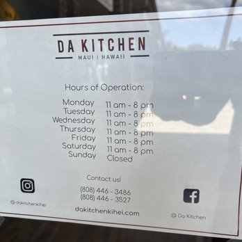 Da Kitchen Maui - 5/31/22 Business hours - Hawaiian Near Me - Kihei, Hawaii