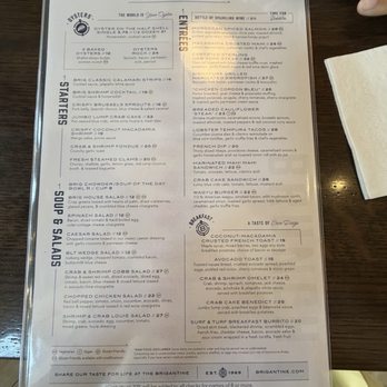 Brigantine - Menu - Seafood Near Me - Poway, California
