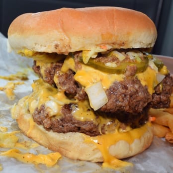 Beach House Burgers - Double Cheeseburger w/ mustard, slaw, chili, onions & pickles: Beach House Burgers- Kure Beach NC - Burgers Near Me - Kure Beach, North Carolina Beach House Burgers - Double Cheeseburger w/ mustard, slaw, chili, onions & pickles: Beach House Burgers- Kure Beach NC - Burgers Near Me - Kure Beach, North Carolina