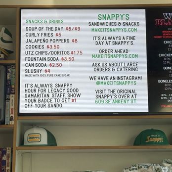 Snappy's - Menu - Sandwiches Near Me - Portland, Oregon