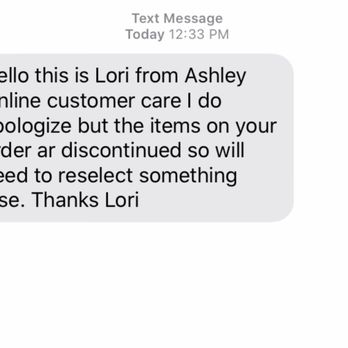 Ashley Store - Example of text message received on 8/25/20, the day before our furniture was to arrive. - Furniture Stores Near Me - Portland, Oregon Ashley Store - Example of text message received on 8/25/20, the day before our furniture was to arrive. - Furniture Stores Near Me - Portland, Oregon