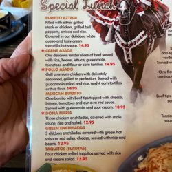 El Rey Tolteca Mexican Restaurant - Lunch menu.
