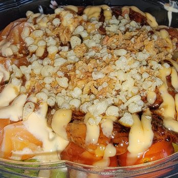 Tokyo Poke Bowl - Poke Bowl with Salmon and Eel (Top View) - Poke Near Me - Fort Wayne, Indiana Tokyo Poke Bowl - Poke Bowl with Salmon and Eel (Top View) - Poke Near Me - Fort Wayne, Indiana