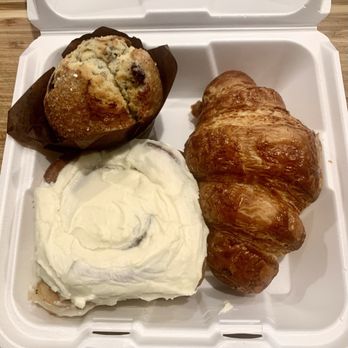 Huckleberry North - A croissant, muffin, and cinnamon roll I took to go! - Bakeries Near Me - Wenatchee, Washington
