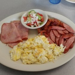 Protein Day! Try the 3-Meat plate. I add a side of Pico de gallo + a hot cup o'Joe...