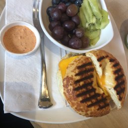 Egg & Cheese Bagel and fruit