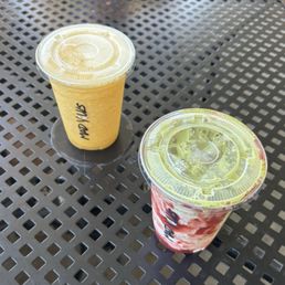 strawberry matcha latte & mango green ice tea strawberry matcha latte & mango green ice tea