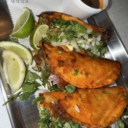 3 Birria Tacos and Consome with a Drink
