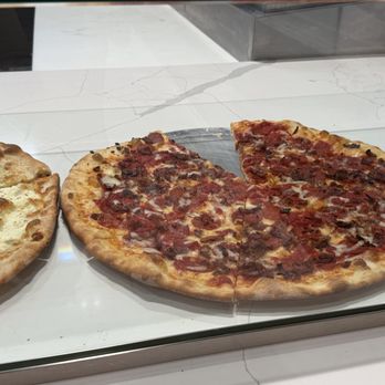 Lillo’s Tomato Pie - Meatlovers pie loaded up - Cheesesteaks Near Me - Forest Hills, New York