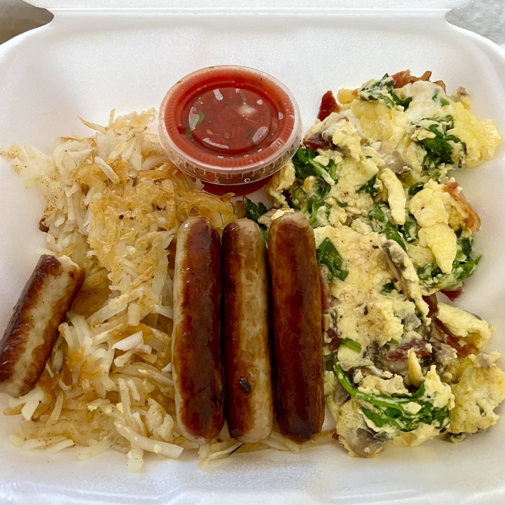 SB Restaurant - Spinach scramble with a side of sausage. Very tasty! - Breakfast & Brunch Near Me - Santa Maria, California SB Restaurant - Spinach scramble with a side of sausage. Very tasty! - Breakfast & Brunch Near Me - Santa Maria, California