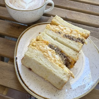 Evergreen Coffee - Vanilla latte and breakfast sando - Coffee & Tea Near Me - Henderson, Nevada