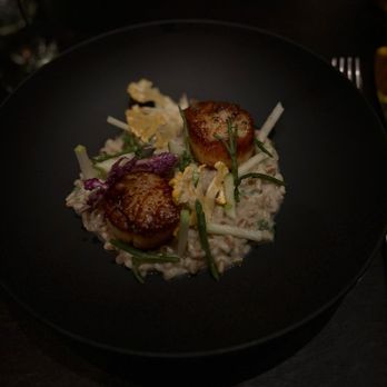 Trestle - Pan Seared Scallops with Creamed Farro, Cauliflower Apple Salad, and Fine Herbs - New American Near Me - San Francisco, California Trestle - Pan Seared Scallops with Creamed Farro, Cauliflower Apple Salad, and Fine Herbs - New American Near Me - San Francisco, California