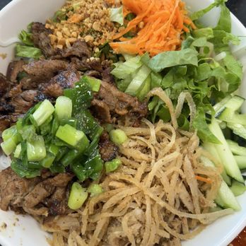 Pho 45 - $15 MINCED PORK (PIG SKIN) & GRILLED PORK VERMICELLI: LOVED the grilled pork! DID NOT like pig skin (soft/chewy). Served COLD. - Vietnamese Near Me - Garden Grove, California