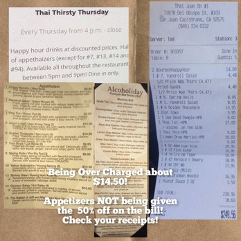 Thai Juan On - Check your receipts. Luckily they did refund me. Currently in process for 15 bucks. - Thai Near Me - San Juan Capistrano, California Thai Juan On - Check your receipts. Luckily they did refund me. Currently in process for 15 bucks. - Thai Near Me - San Juan Capistrano, California