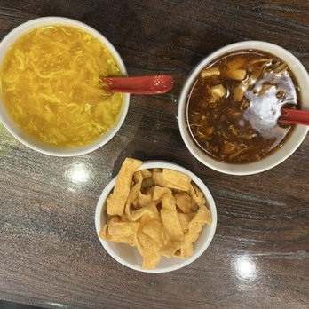 New Hong Kong House - Egg Drop soup and Sweet & Sour soup. - with those crunchies! - Chinese Near Me - Pensacola, Florida New Hong Kong House - Egg Drop soup and Sweet & Sour soup. - with those crunchies! - Chinese Near Me - Pensacola, Florida