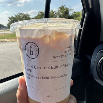 Brahma Brew Coffee Bar - Salted caramel butter pecan iced latte (medium size) - Coffee & Tea Near Me - Stockdale, Texas Brahma Brew Coffee Bar - Salted caramel butter pecan iced latte (medium size) - Coffee & Tea Near Me - Stockdale, Texas