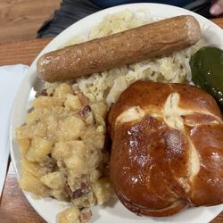 The Dutch Kitchen - Bratwurst plate, that potato salad was phenomenal!!