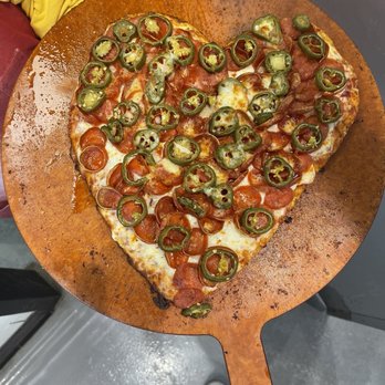 Mountain Mike's Pizza - Heart shaped pepperoni and jalapeño Pizza! - Pizza Near Me - Brea, California