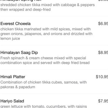 Himalayan Kitchen - Menu description of items I ordered - Indian Near Me - Honolulu, Hawaii