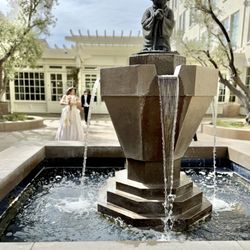 Yoda Fountain at Lucasfilm - Wedding photos with Yoda