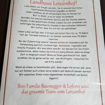 Lenzenhof - Page one of menu. (For reference) - German Near Me - Reit im Winkl, BY