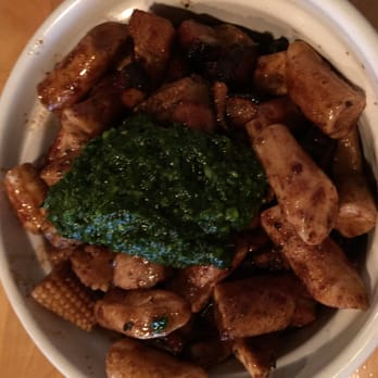 Hand And Foot - Rice cakes with pork belly and pesto. Surprised by the crunchiness of the rice cakes. It has a little heat kick and was excellent. - Bars Near Me - Corning, New York