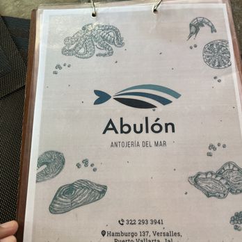 Abulón - Front of menu - Seafood Near Me - Puerto Vallarta, JAL Abulón - Front of menu - Seafood Near Me - Puerto Vallarta, JAL