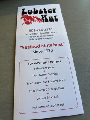 Menu photo 1 Lobster Hut Plymouth, MA Menu photo 1 Lobster Hut Plymouth, MA