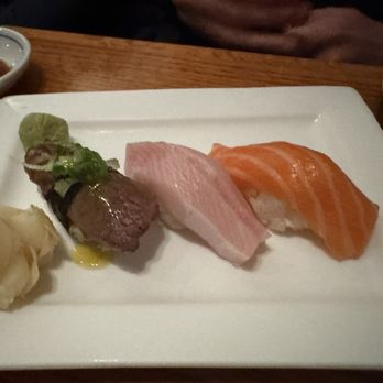 Marumi - Wagyu nigiri, salmon nigiri, and yellowtail nigiri - Sushi Bars Near Me - New York, New York