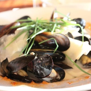 Poseidon on the Beach - black sake mussels with white ginger - Seafood Near Me - Del Mar, California