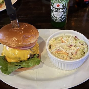 Kailua Town Pub & Grill - Awesome Cheese Gourmet Pub Burger with side of coleslaw. - Pubs Near Me - Kailua, Hawaii Kailua Town Pub & Grill - Awesome Cheese Gourmet Pub Burger with side of coleslaw. - Pubs Near Me - Kailua, Hawaii