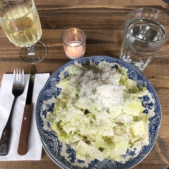 Thompson and Bleecker - Caesar salad and beautiful place setting - Pizza Near Me - Ithaca, New York