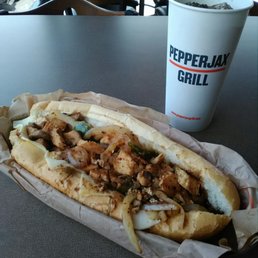 Chicken cheesesteak. Good, but go with the light seasoning option. Chicken cheesesteak. Good, but go with the light seasoning option.