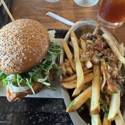 Fried Chicken Sandwich and Dirty Fries Fried Chicken Sandwich and Dirty Fries