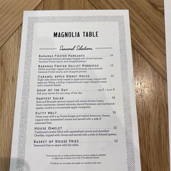Magnolia Table - A snapshot of the menu - Breakfast & Brunch Near Me - Waco, Texas Magnolia Table - A snapshot of the menu - Breakfast & Brunch Near Me - Waco, Texas