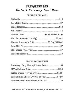 Menu photo 3 Graveyard Bar Salem, OR
