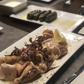 Simply Greek - Charcoal calamari and grape leaves - Mediterranean Near Me - Kings Park, New York Simply Greek - Charcoal calamari and grape leaves - Mediterranean Near Me - Kings Park, New York