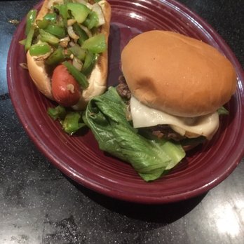Fire + Ice - Don't recommend hot dog, burger is amazing! Fresh meat. Onions, mushroom, Swiss - New American Near Me - Anaheim, California