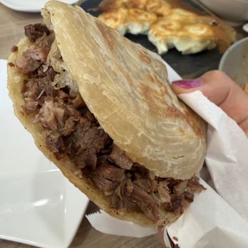 3 He Noodles - beef rou jia mou (or beef sandwich) - sooo flaky! - Chinese Near Me - Temple City, California 3 He Noodles - beef rou jia mou (or beef sandwich) - sooo flaky! - Chinese Near Me - Temple City, California