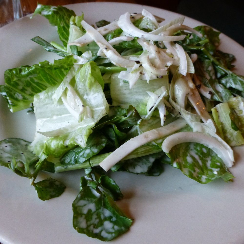 La Morra - Watercress and romaine salad with spring onion and celery root with herbed buttermilk vinaigrette 4/2013 - Italian Near Me - Brookline, Massachusetts La Morra - Watercress and romaine salad with spring onion and celery root with herbed buttermilk vinaigrette 4/2013 - Italian Near Me - Brookline, Massachusetts