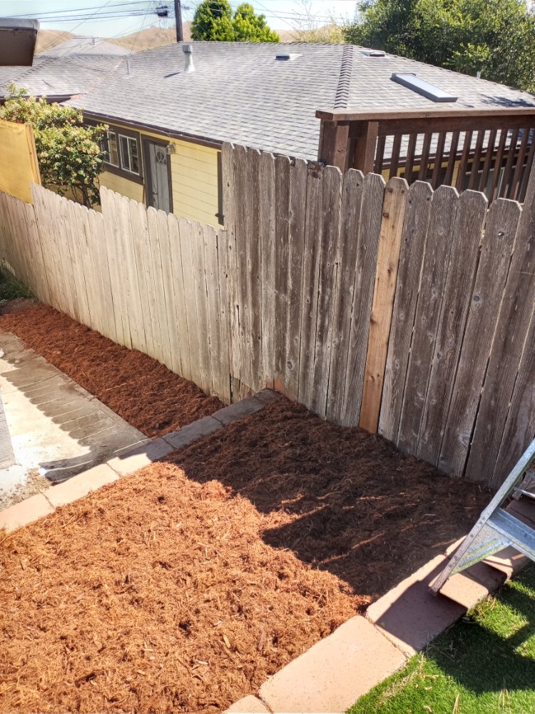 Fresh bark mulch installation in Oakland, CA