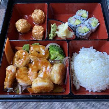Azuma Sushi Bistro - shrimp teriyaki bento box with shumai and california roll - Sushi Bars Near Me - Malta, New York