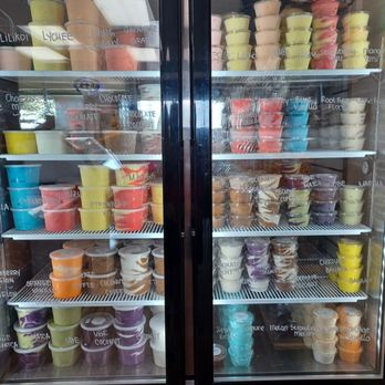 Aloha Creamery - 4/2025  Third display freezer which has the large size for $3.99 on the left & the smaller 1/2 cup size for $2.99 - Ice Cream & Frozen Yogurt Near Me - Aiea, Hawaii