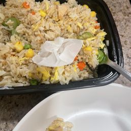 We ordered egg fried rice and it came with receipt paper inside. Safe to say we will not be returning customers. We ordered egg fried rice and it came with receipt paper inside. Safe to say we will not be returning customers.