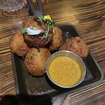 Bosscat Kitchen & Libations - PULLED PORK HUSH PUPPIES - New American Near Me - Irvine, California Bosscat Kitchen & Libations - PULLED PORK HUSH PUPPIES - New American Near Me - Irvine, California