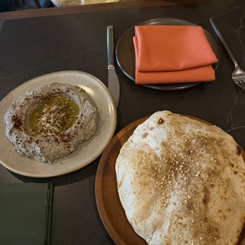 Saffron - Charred eggplant dip and sourdough pita - Desserts Near Me - Minneapolis, Minnesota