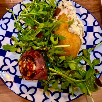 Caffe Piazza - My plate- Stuffed Zucchini Blossoms, and California Stuffed Figs - Italian Near Me - Hillsborough, New Jersey